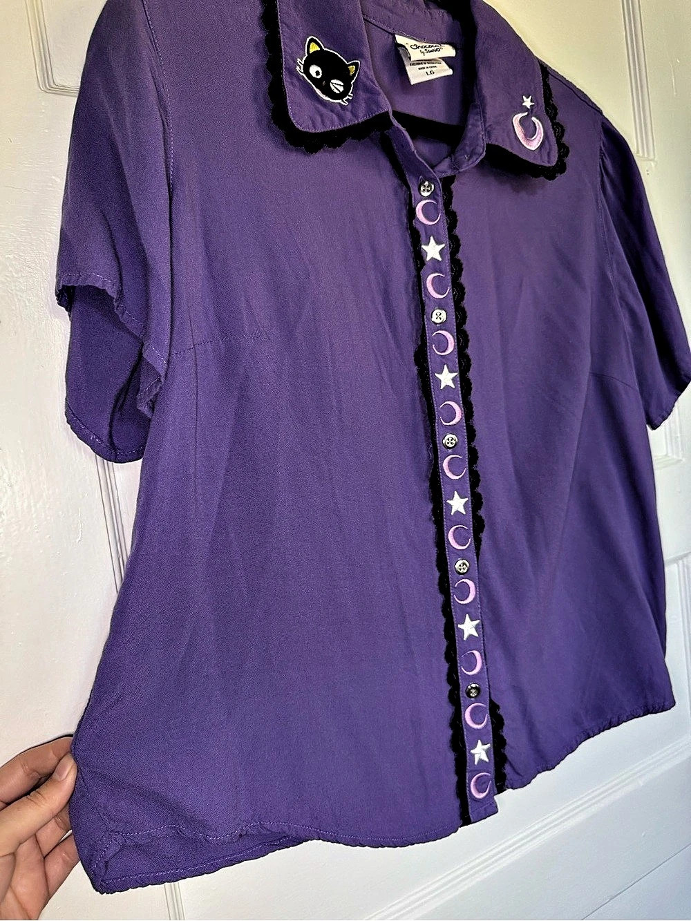 Hot Topic Sanrio Chococat Celestial Lace Embroidered Button-Up Kawaii Goth Large - Picture 7 of 12